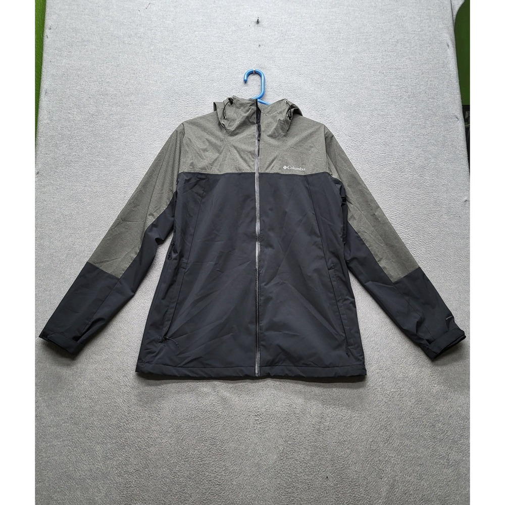 Columbia Men Jacket L Gray Glennker Laker II Rain Nylon Colorblock Fleece Lined